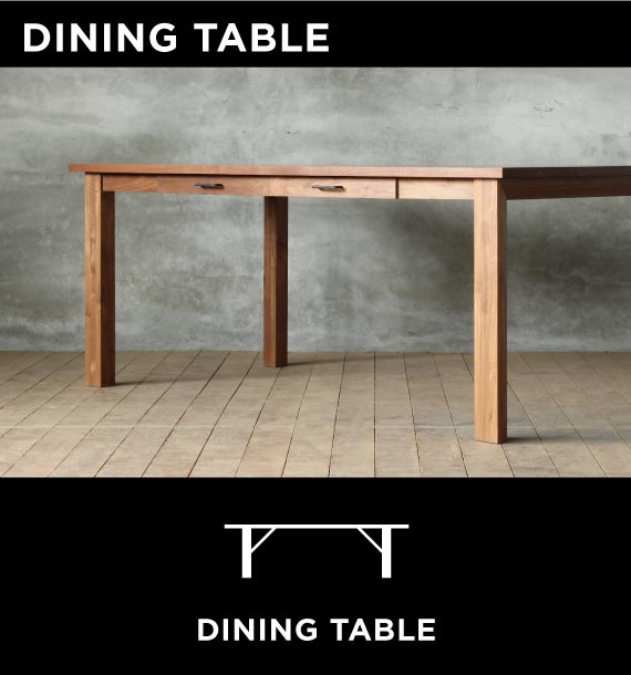 無垢材にこだわったダイニングテーブル。材種やサイズなど、お客様のお好みや間取りに合わせてオーダーが可能です。